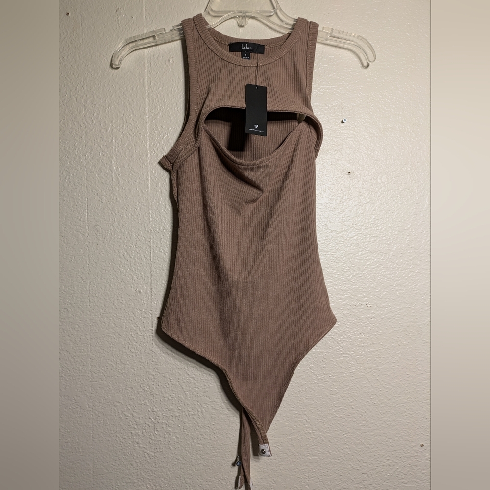 Lulu's Brown Asymmetrical Cut Out Bodysuit Size Small